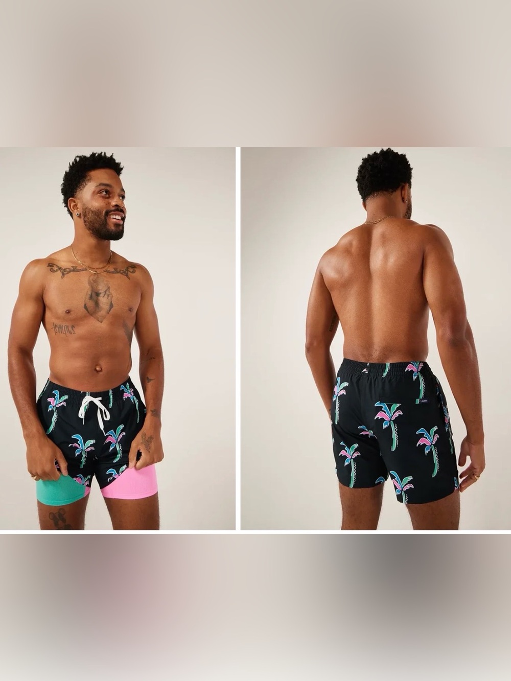 Chubbies Lined Classic Swim Trunk Lined Black Palms 5.5 Inseam Medium New
